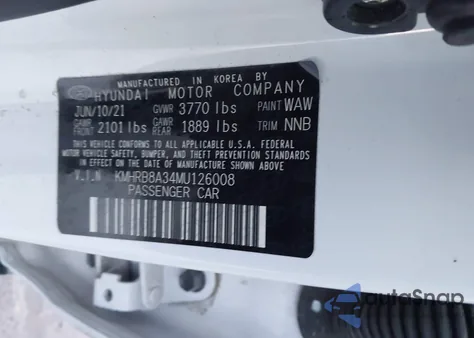 2021 Hyundai Venue Se from USA, damaged, VIN KMHRB8A34MU126008